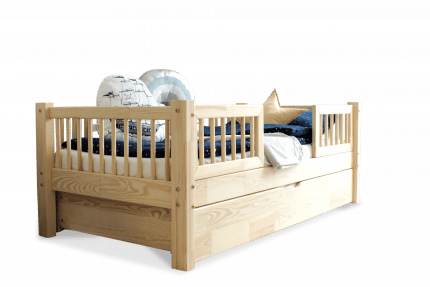 Kinderbett aus Massivholz Stockholm mit Schublade – Mitte
